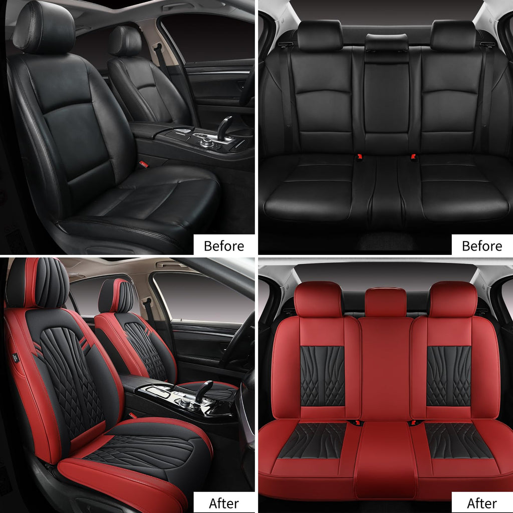 Wine Red Leather Car Seat Covers Full Set L55277