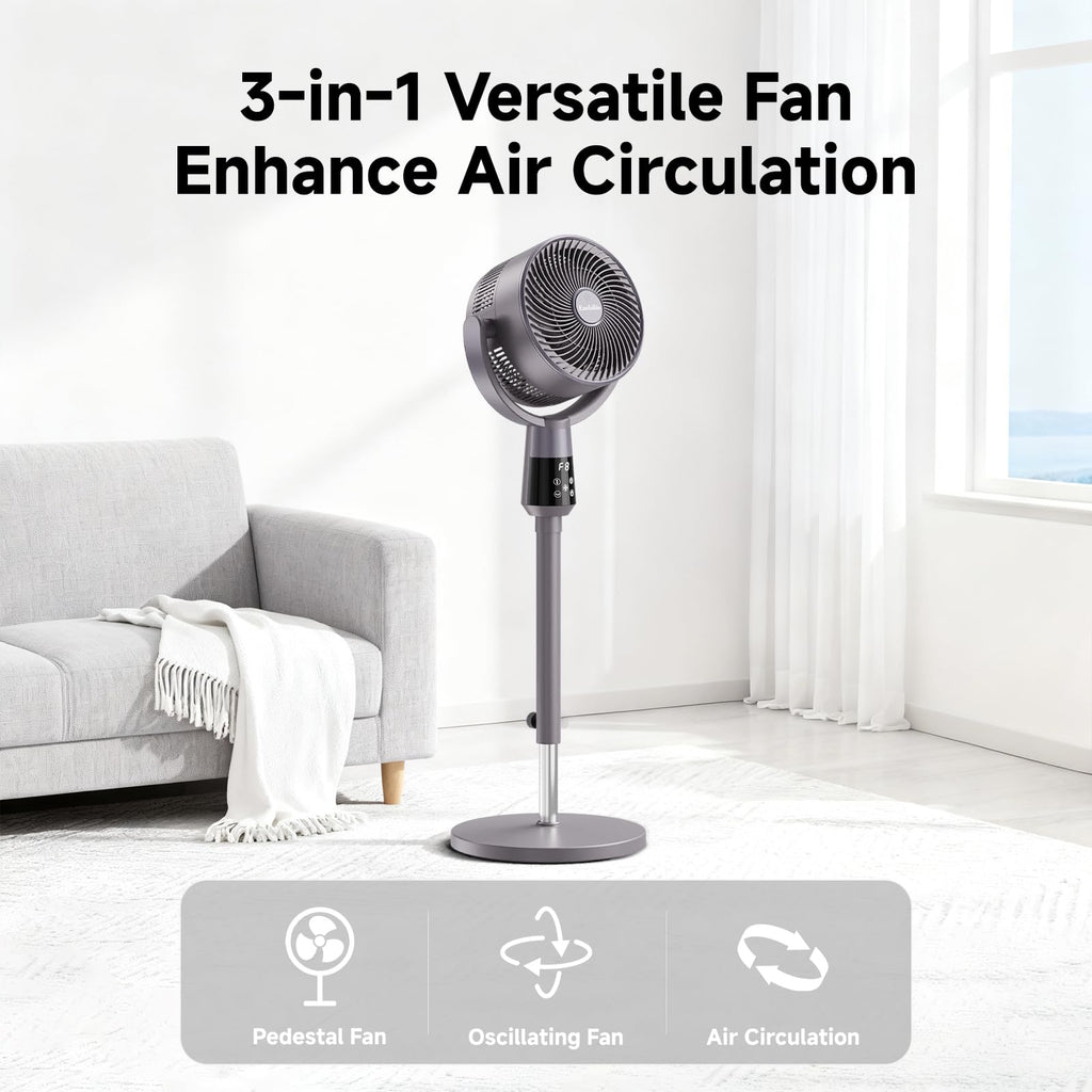 Oscillating Pedestal Fan, 25dB Standing Fan with 8 Speeds, 12H Timer, 36-45'' Adjustable Height, Remote Control Y823449