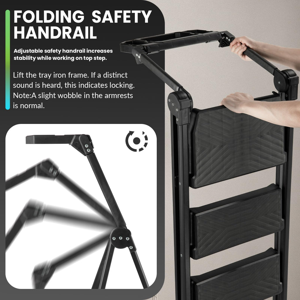 3 Step Steel Stool with Handrail & Tool Tray T6408