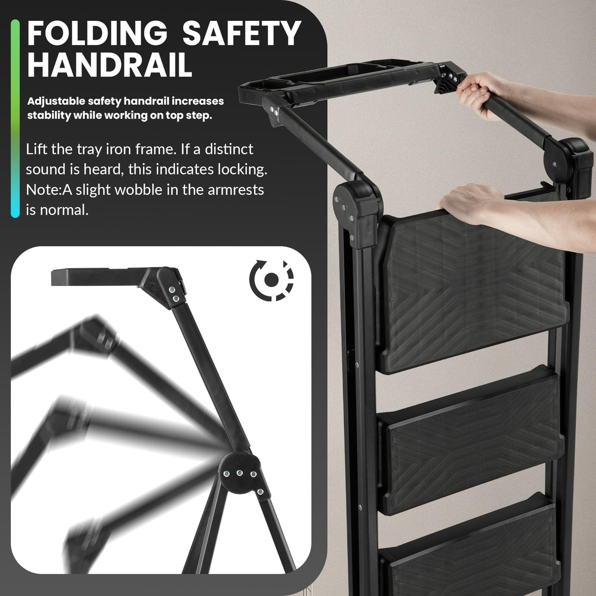 3 Step Steel Stool with Handrail & Tool Tray T6408