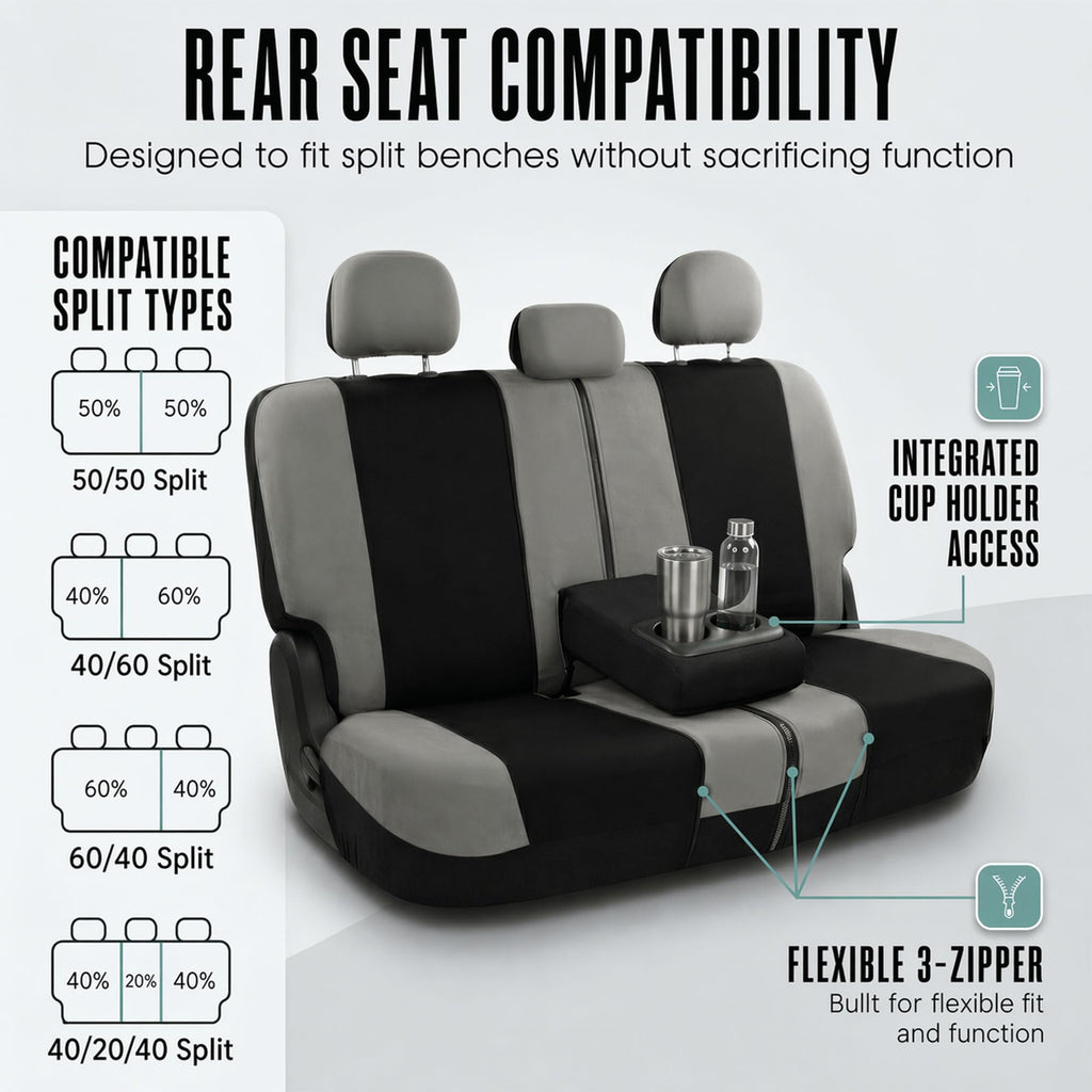 Gray Black Universal Fit Automotive Seat Covers Combo Set with Steering Wheel Cover and Seat Belt Pad I696