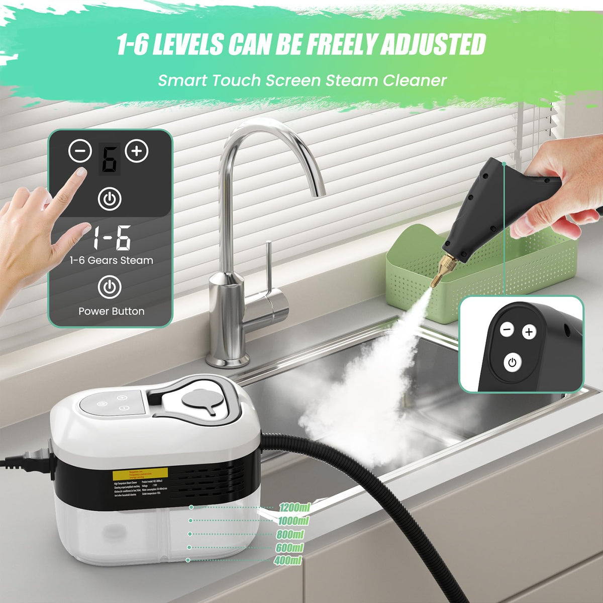 1.2L Portable Handheld Steam Cleaner with 14pcs Accessories T393290
