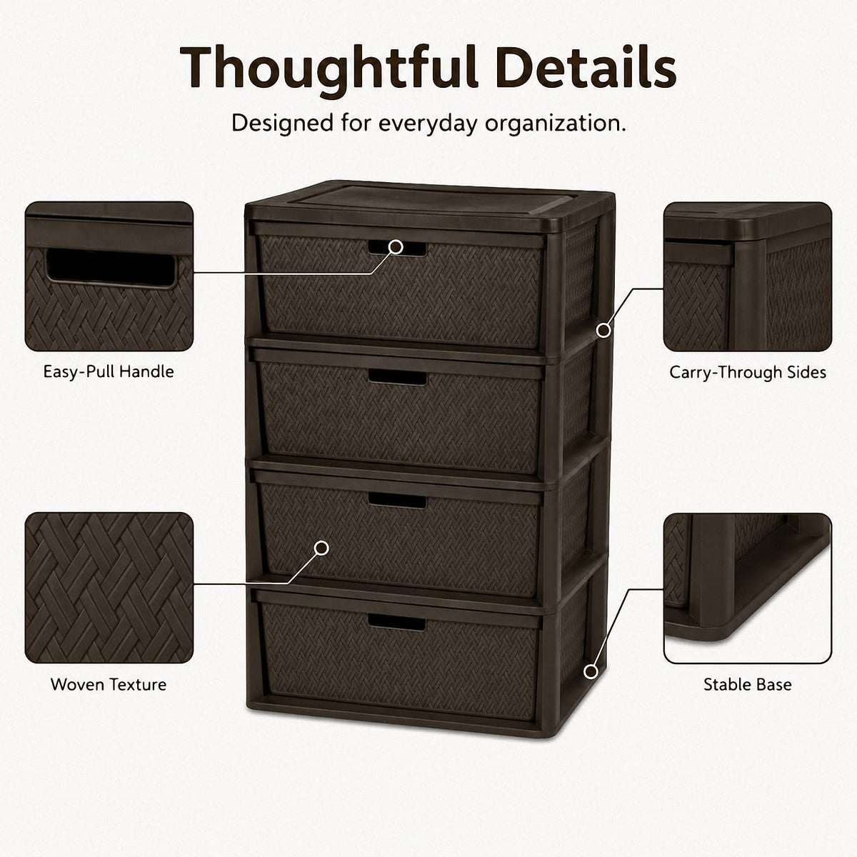 Brown 4 Drawer Plastic Storage Tower J417663