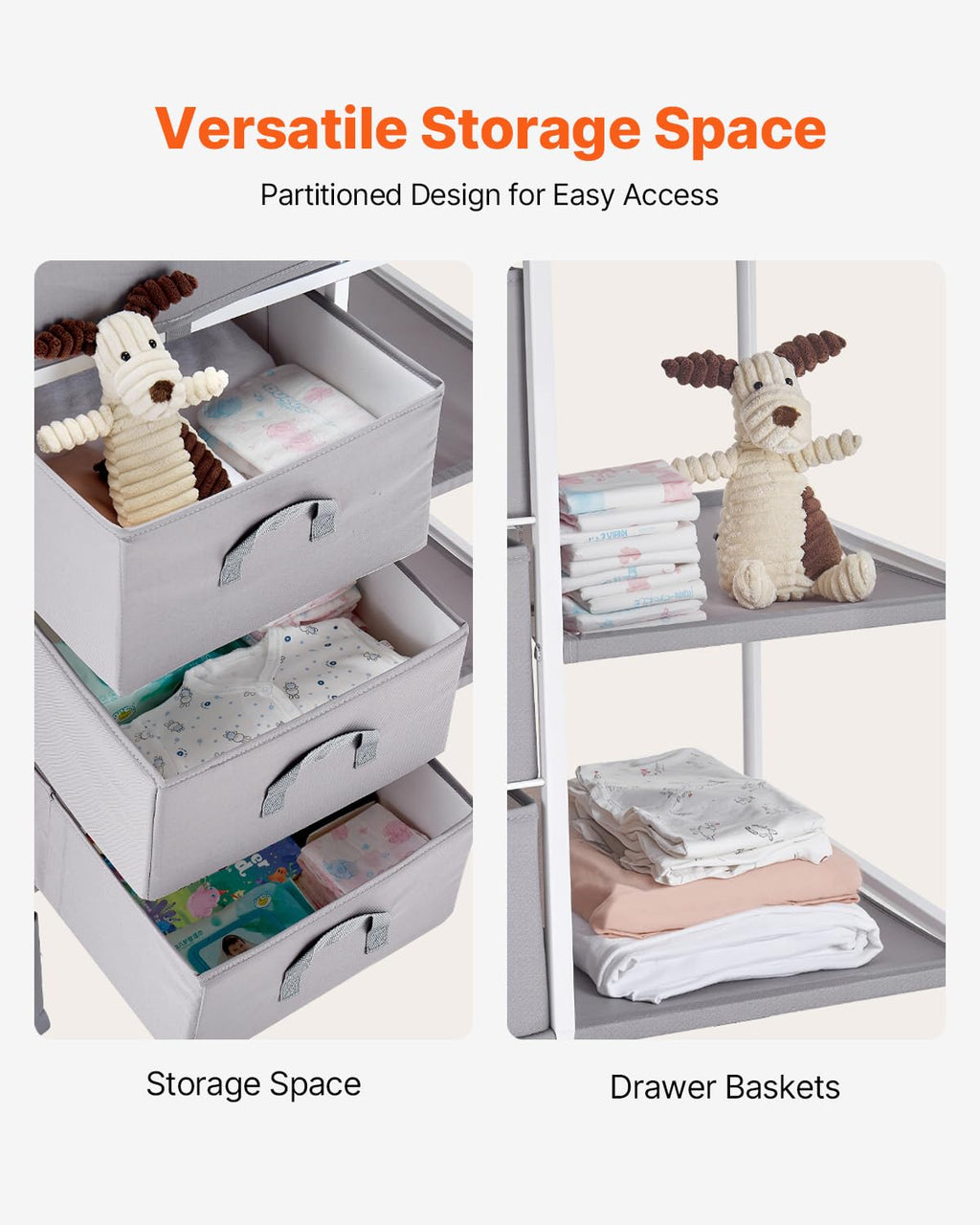 Adjustable Height Baby Changing Table with 3 Fabric Drawers G3429