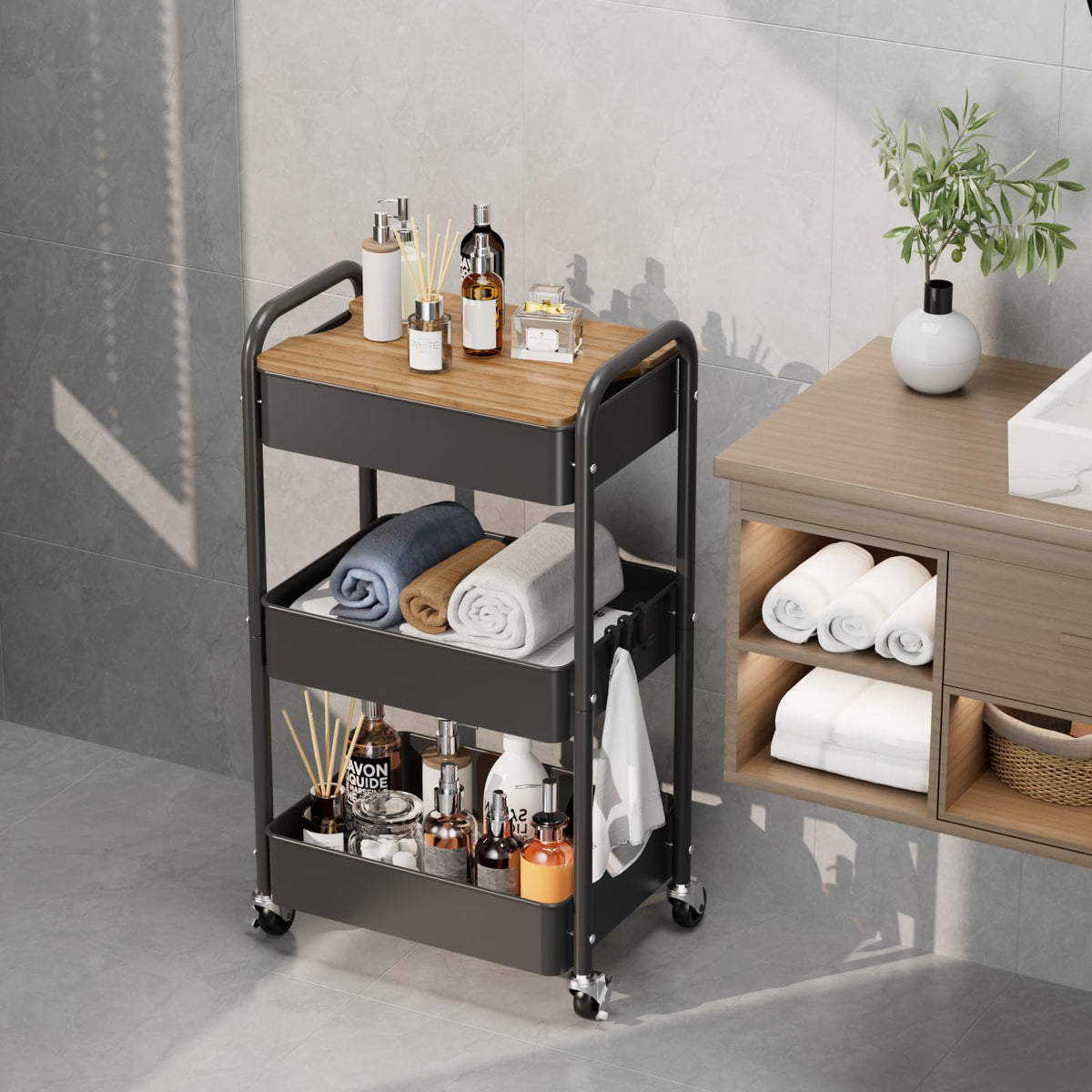 3-Tier Rolling Metal Utility Cart F75134
