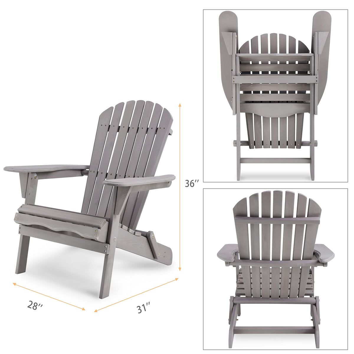 Wooden Folding Adirondack Chairs Set of 2 Solid Cedar Q2796