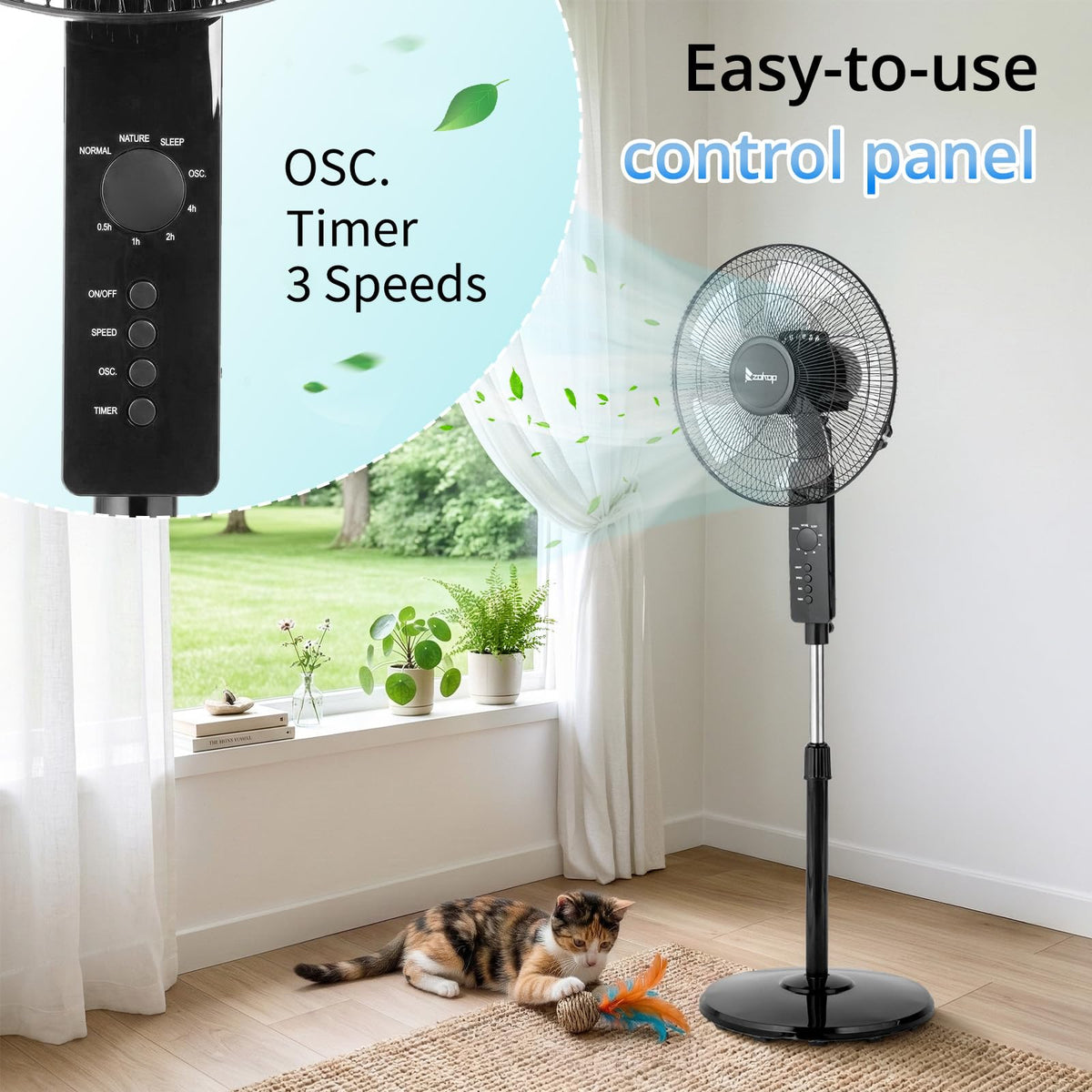 16 inch Oscillating Pedestal Fan with Remote Control, Black H357048