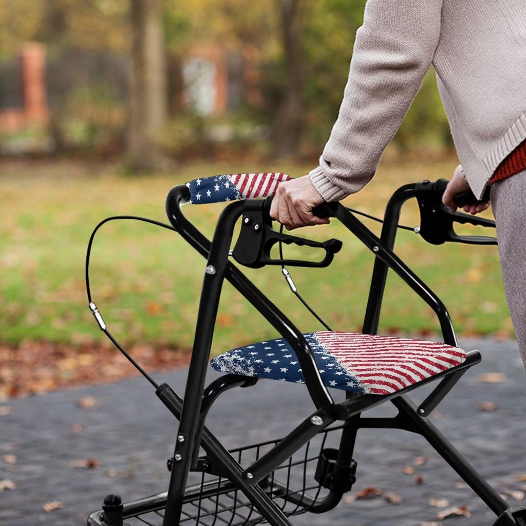 Blue White Star and Red Stripes Rollator Walker Seat and Backrest Covers H16572