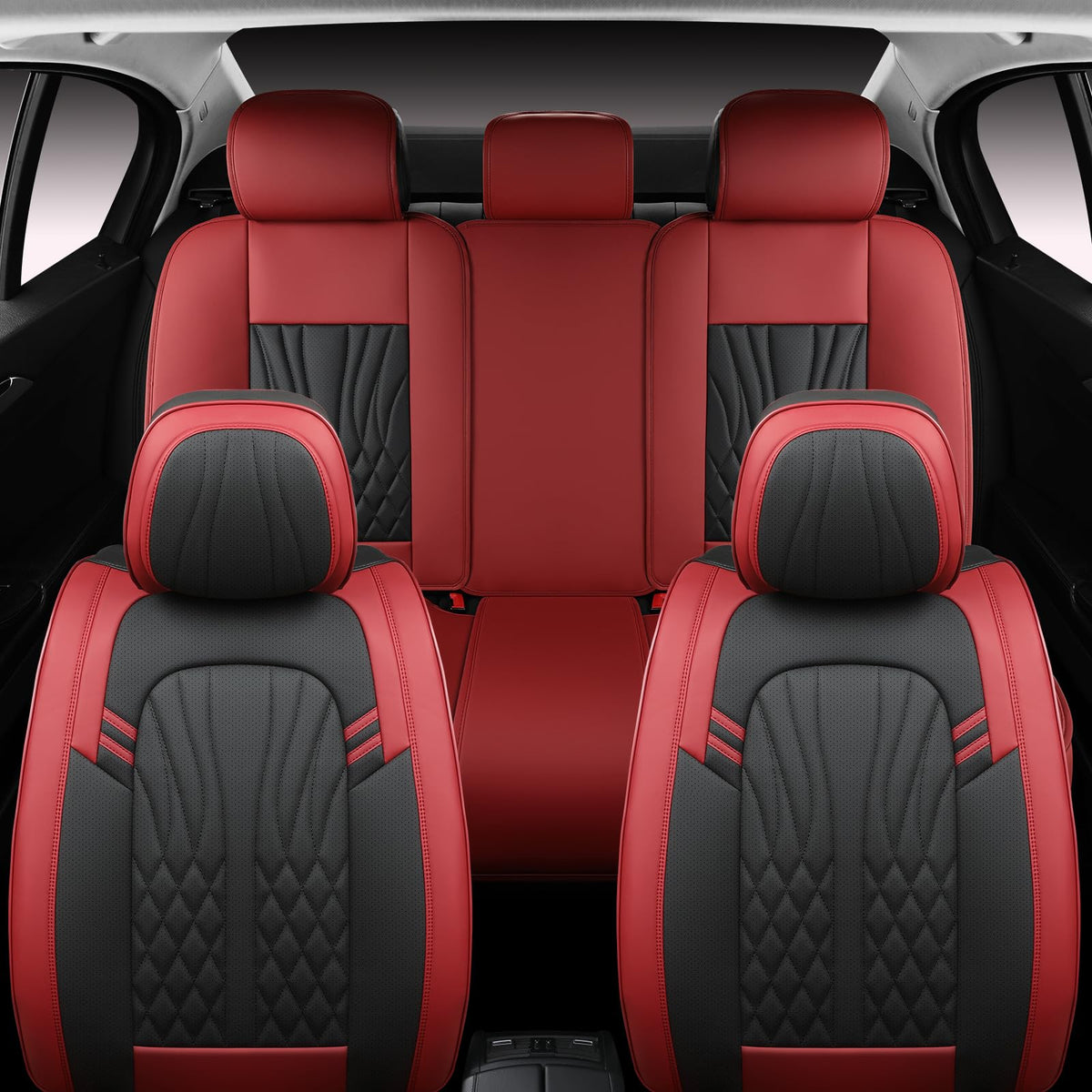 Wine Red Leather Car Seat Covers Full Set L55277
