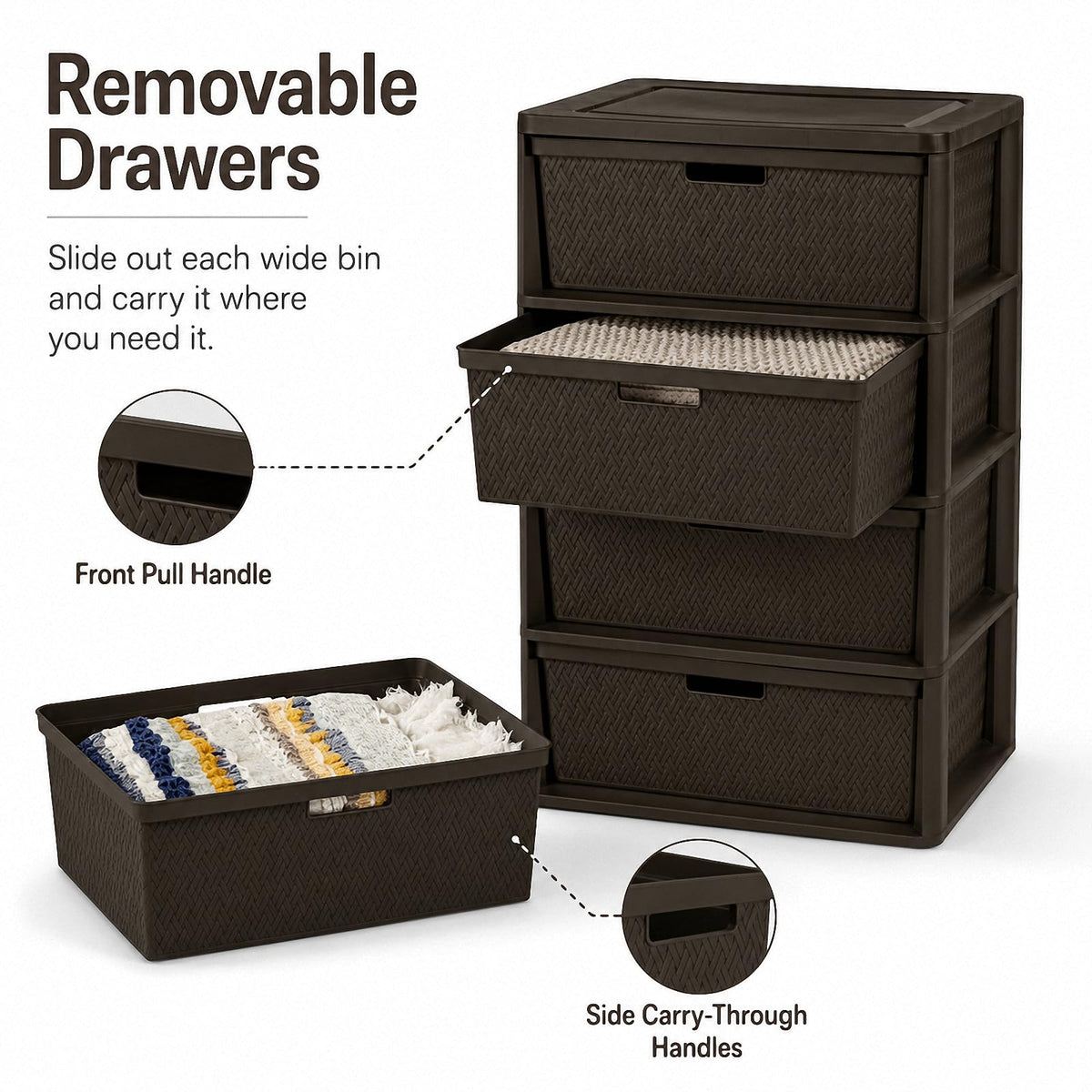 Brown 4 Drawer Plastic Storage Tower J417663