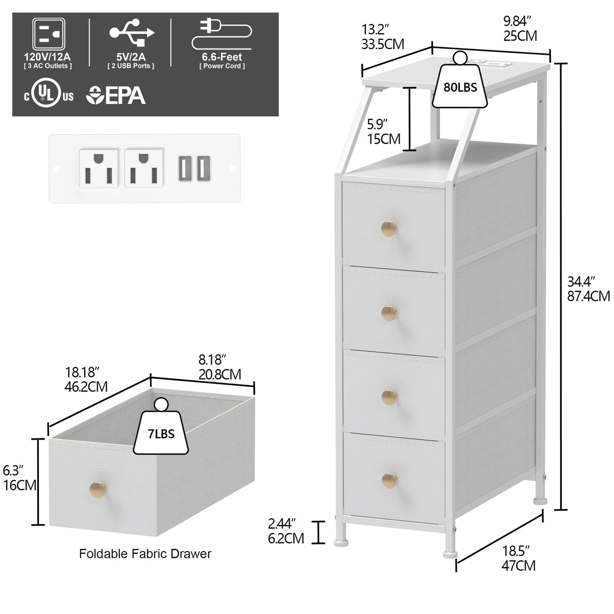 White 4 Drawers Narrow Dresser I1999