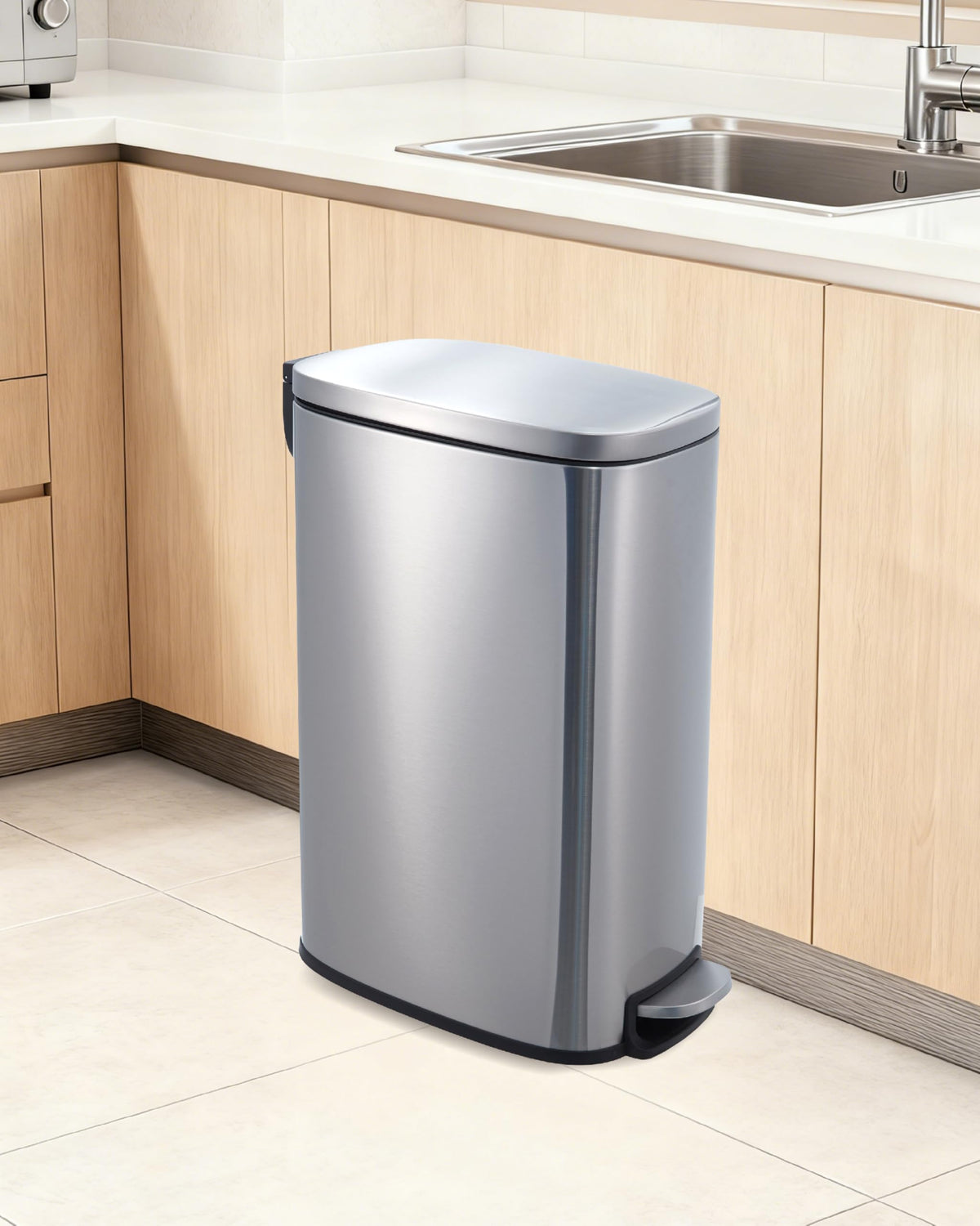Stainless Steel Vertical Arc Trash Can 50L U2012