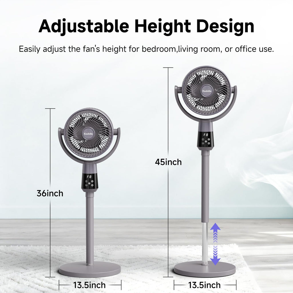Oscillating Pedestal Fan, 25dB Standing Fan with 8 Speeds, 12H Timer, 36-45'' Adjustable Height, Remote Control Y823449