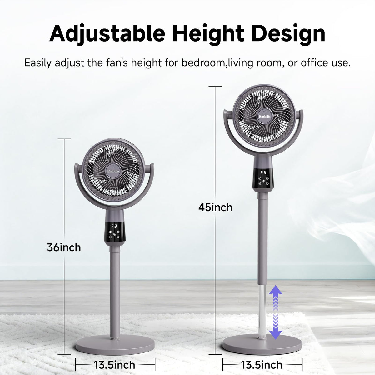 Oscillating Pedestal Fan, 25dB Standing Fan with 8 Speeds, 12H Timer, 36-45'' Adjustable Height, Remote Control Y823449