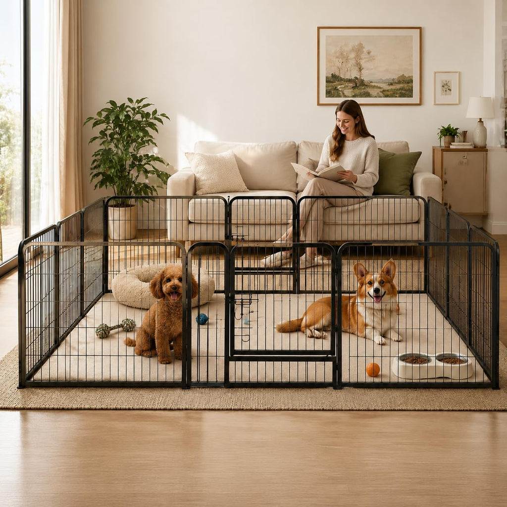 24" Height 16 Panels Foldable Metal Dog Playpen with Door R4651