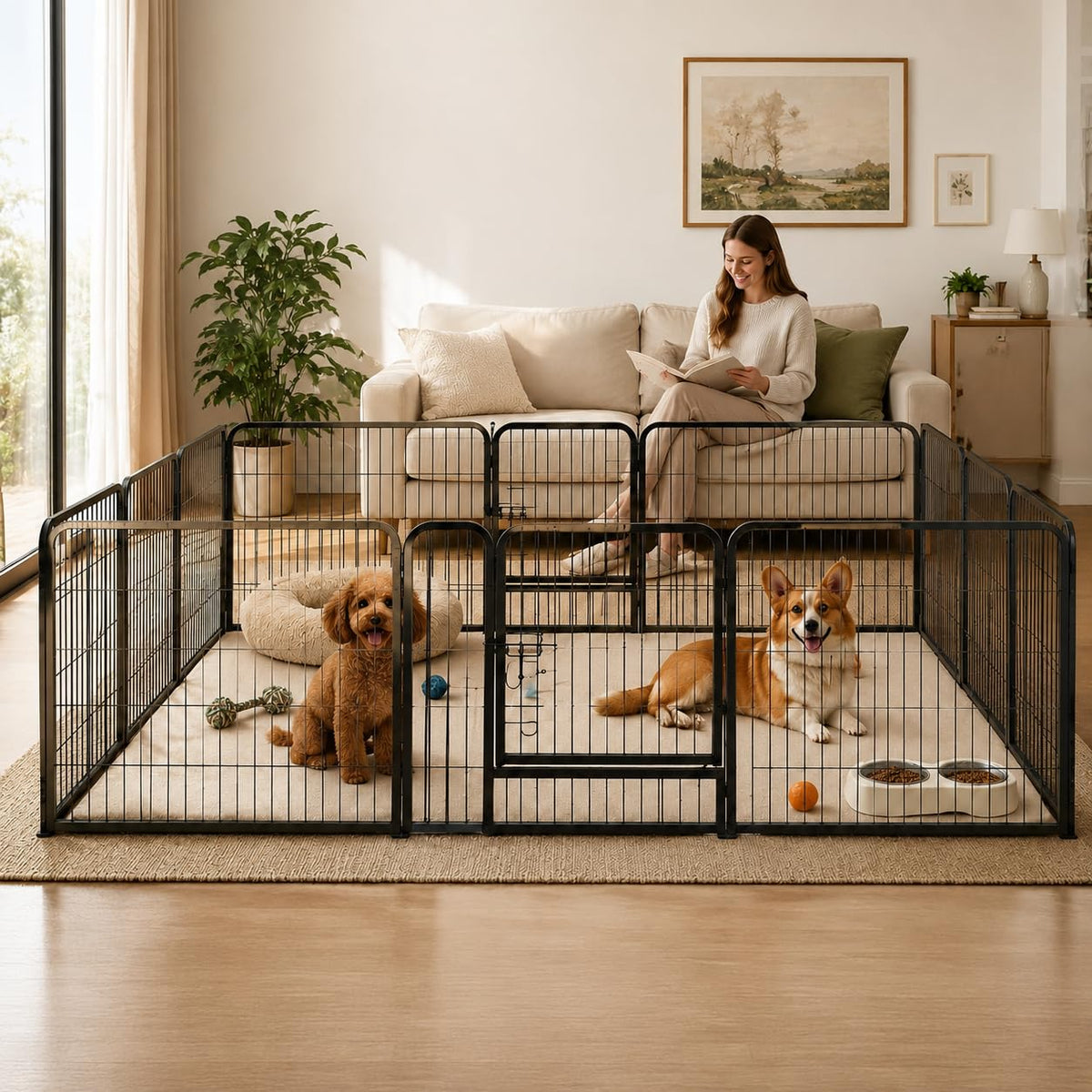 24" Height 16 Panels Foldable Metal Dog Playpen with Door R4651