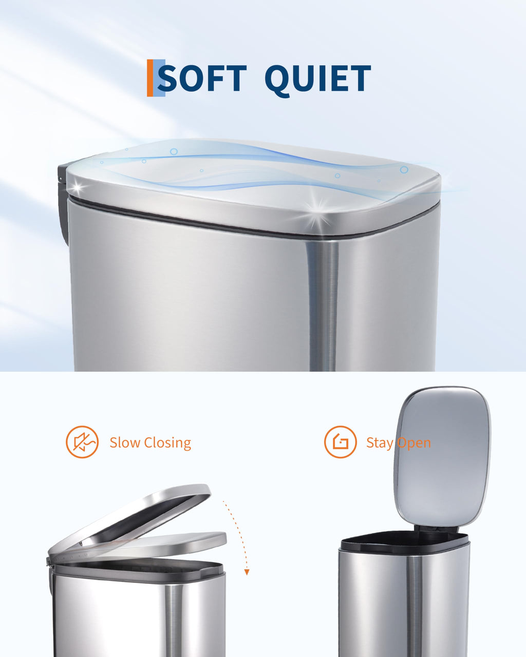 Stainless Steel Vertical Arc Trash Can 50L U2012