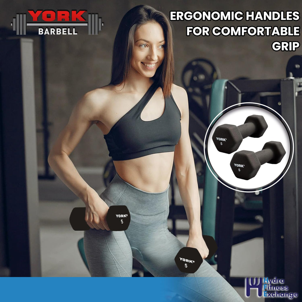 Neoprene Hexagon Dumbbells with Cast Ergo Handle, 5lb Pack of 2 Y43029