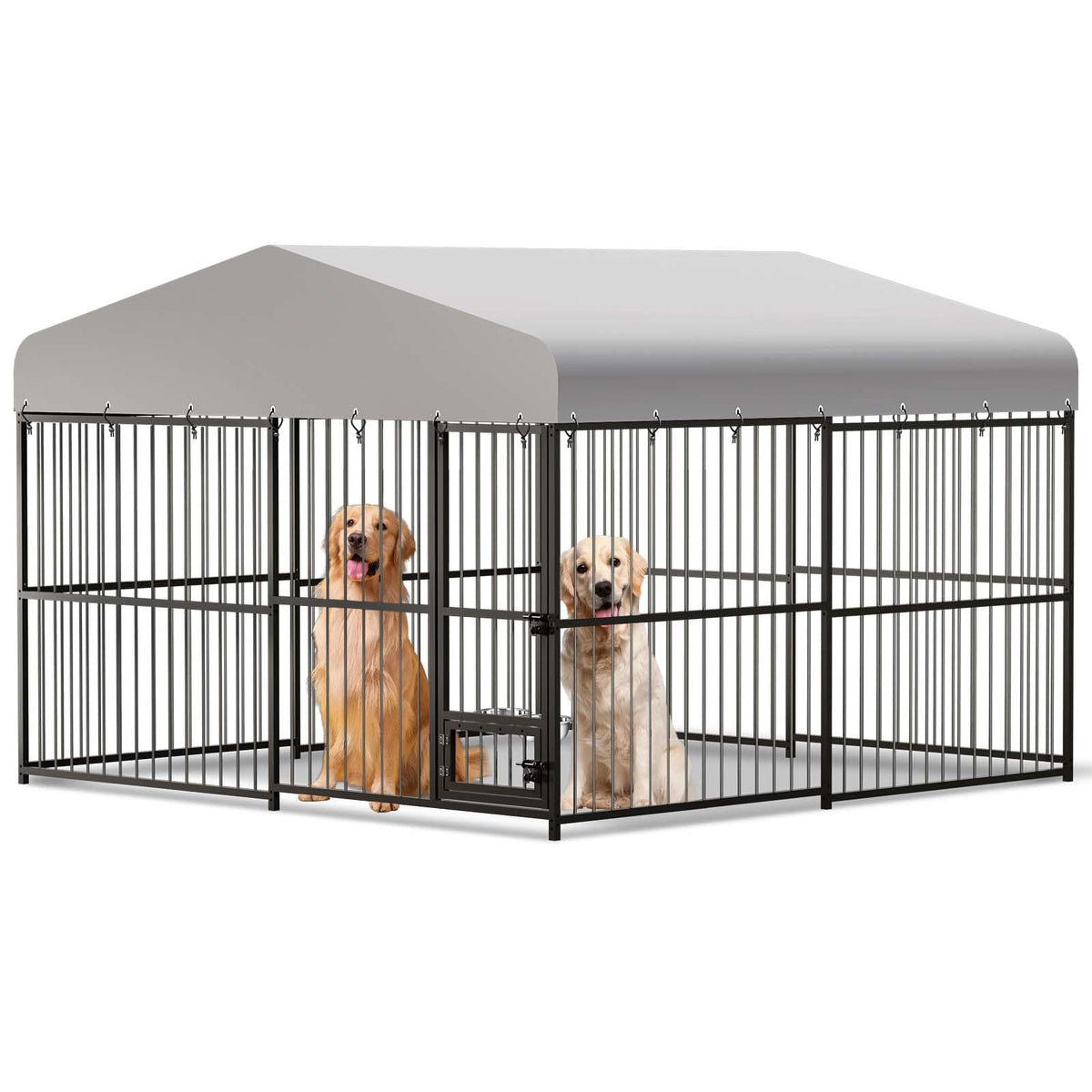 10x10ft Outdoor Dog Kennel with Feeding Door & 2 Bowls H792