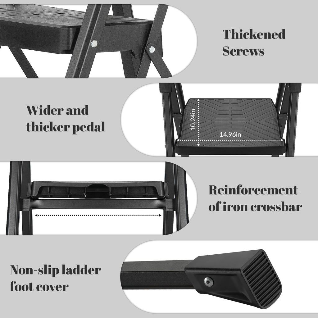 3 Step Steel Stool with Handrail & Tool Tray T6408