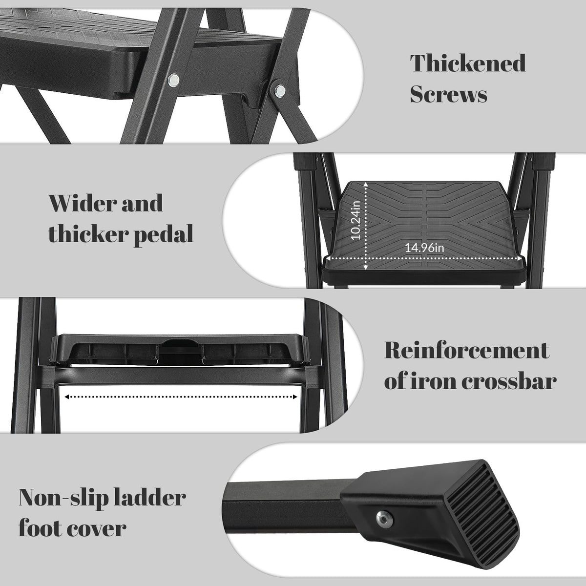 3 Step Steel Stool with Handrail & Tool Tray T6408