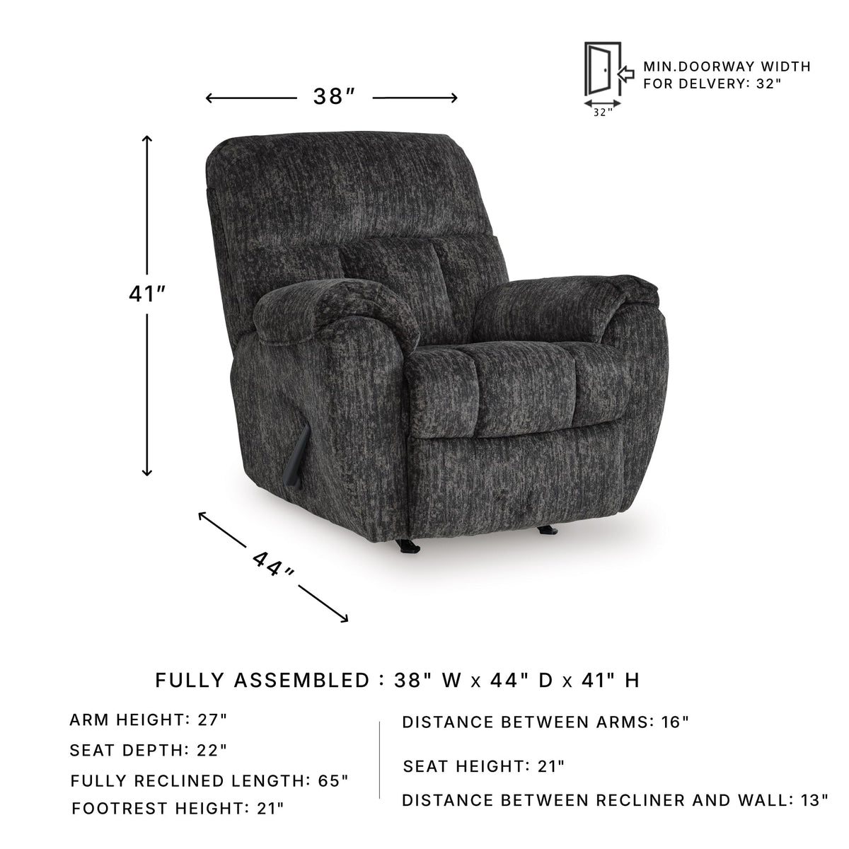 Gray Chenille Rocker Recliner Chair V7311