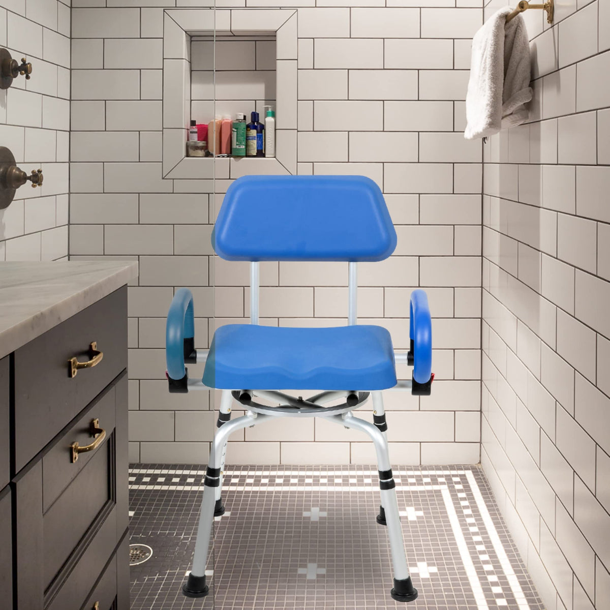Blue Padded Shower Chair with Back and Arms G924