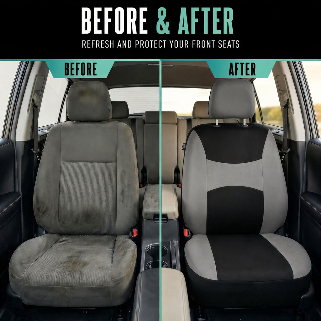Gray Black Universal Fit Automotive Seat Covers Combo Set with Steering Wheel Cover and Seat Belt Pad I696