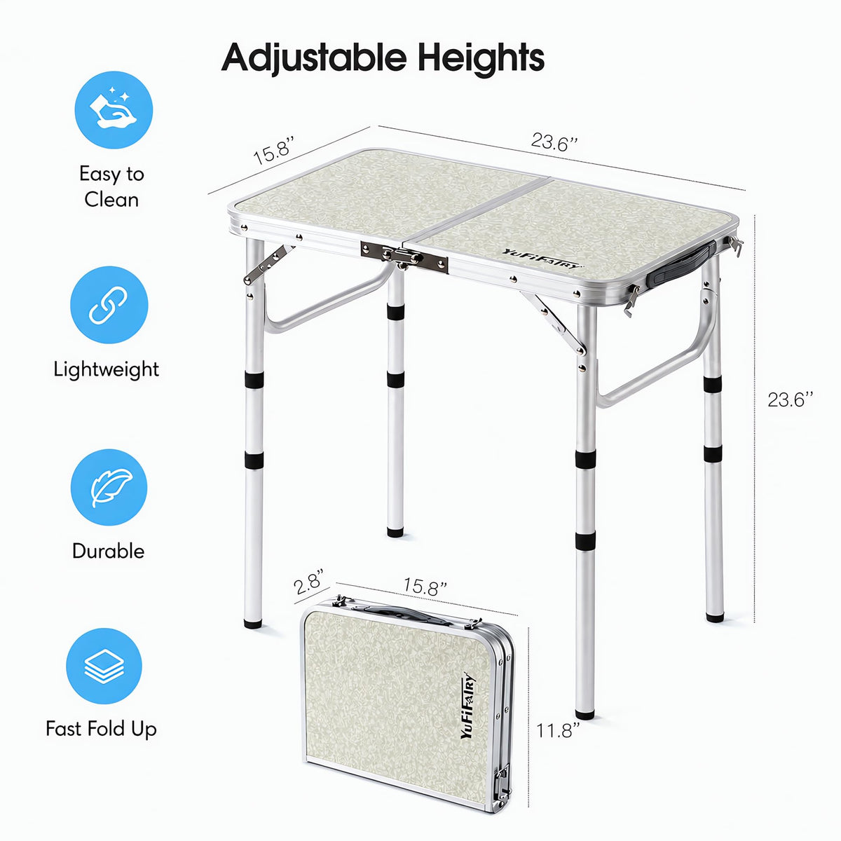 Adjustable Height Small Folding Camp Table B90842