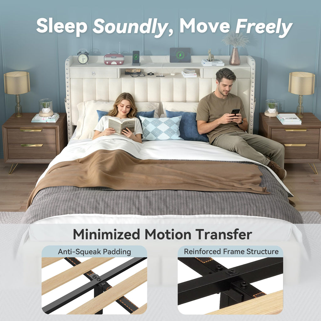 Queen Bed Frame with Storage Headboard & 4 Drawers W10285