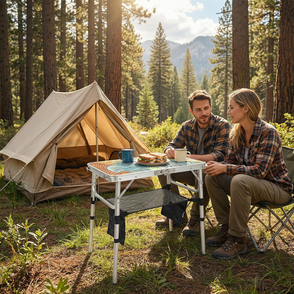 Small Folding Camping Table Aluminum 3 Adjustable Heights C131