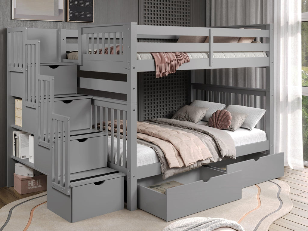 Full Over Full Gray Bunk Beds with Drawers A212477