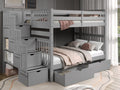 Full Over Full Gray Bunk Beds with Drawers A212477