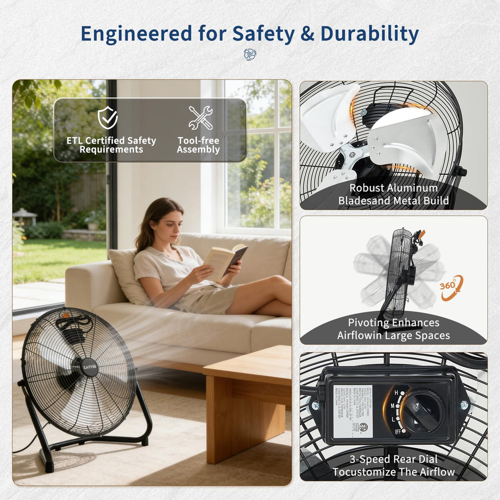 20 Inch 3 Speeds High Velocity Metal Floor Fan N1460