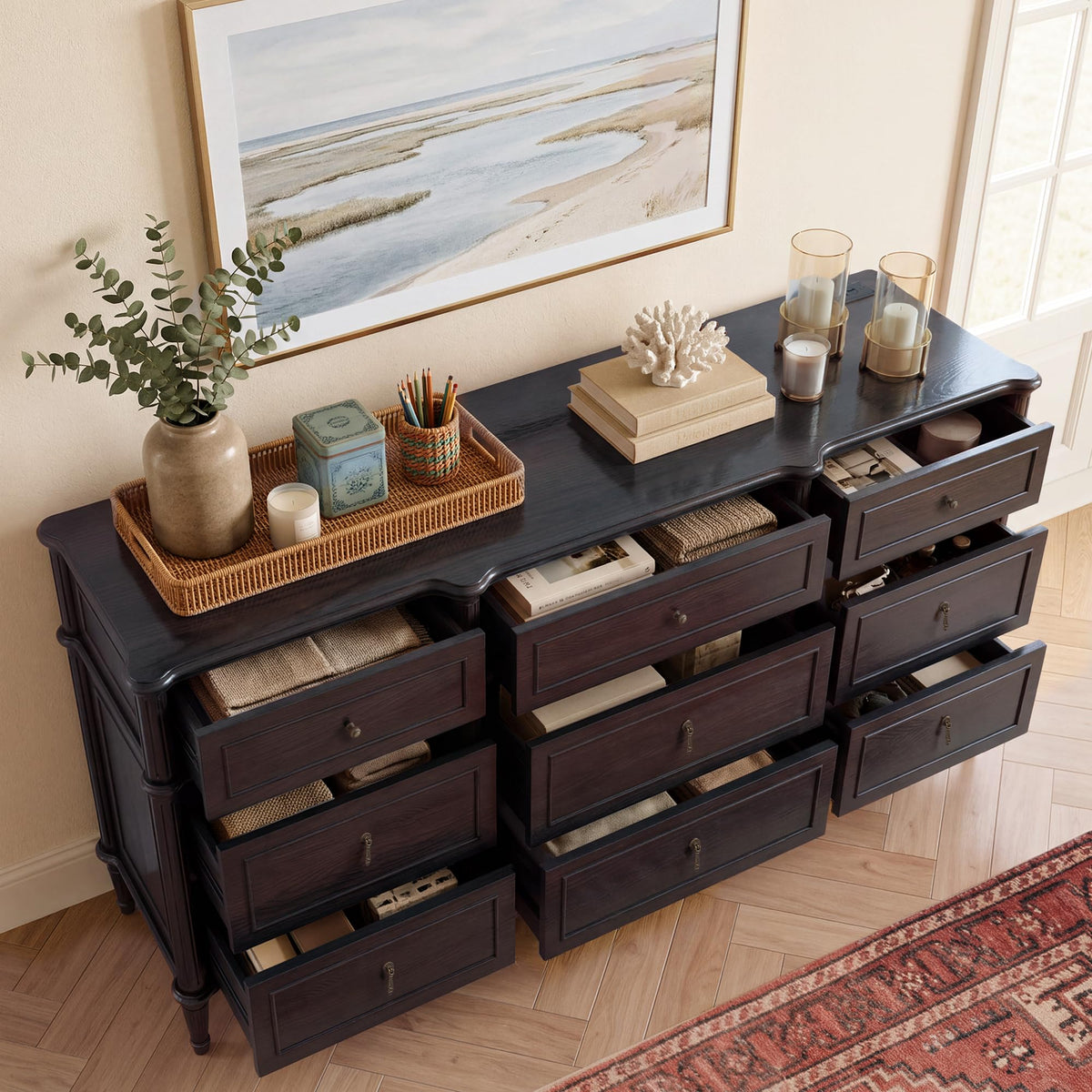 Black 9 Drawer Wood Dresser Q5114