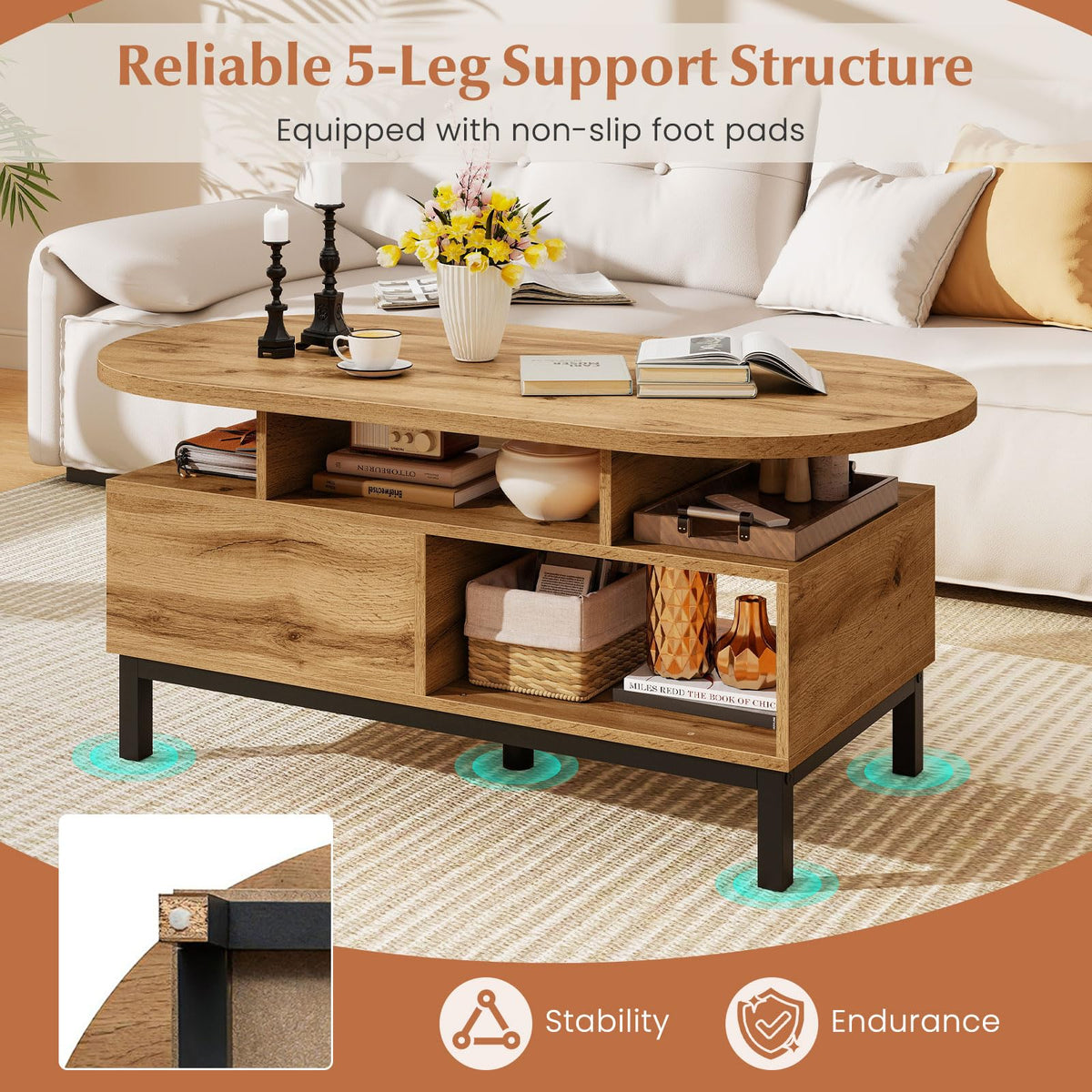 47" Oval Wood Coffee Table with Storage Z149296