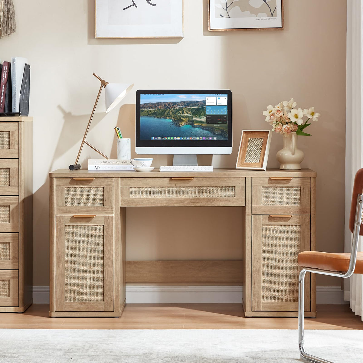 Office Desk with 5 Drawers Storage File Cabinet K2342