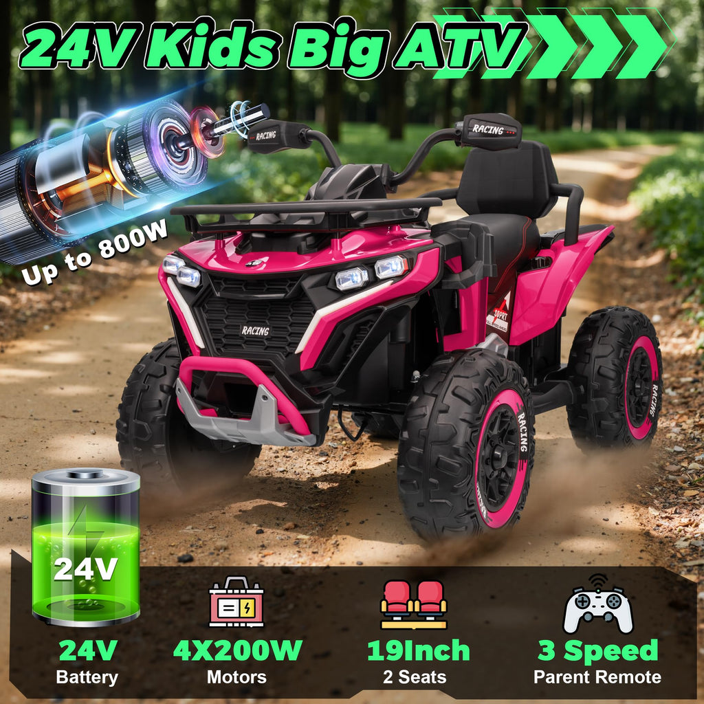 24V Kids ATV Four Wheeler with EVA Tires, 2 Seater, 800W Motors, Remote Control, Pink E113131