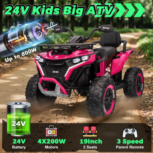 24V Kids ATV Four Wheeler with EVA Tires, 2 Seater, 800W Motors, Remote Control, Pink E113131
