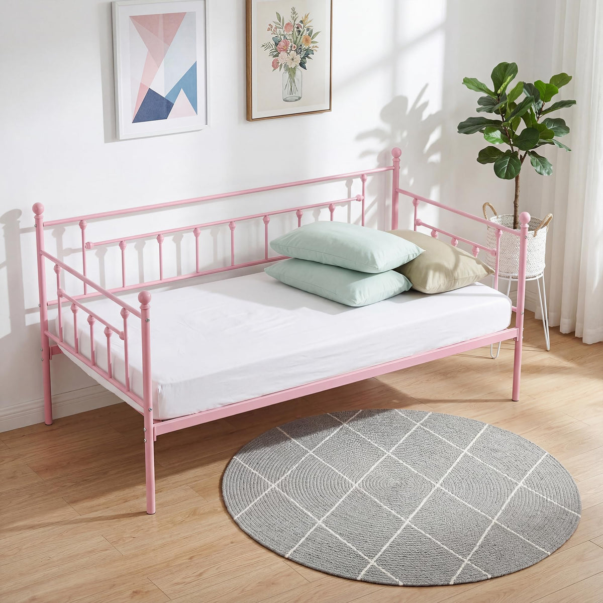 Twin Size Metal Daybed Frame with Headboard P7193