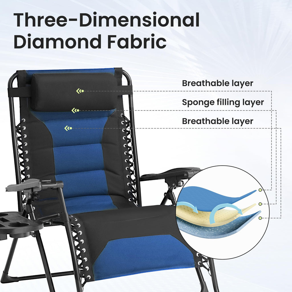 Oversized Zero Gravity Chair 2 Pack Folding Recliner with Pillow & Cup Holder P760