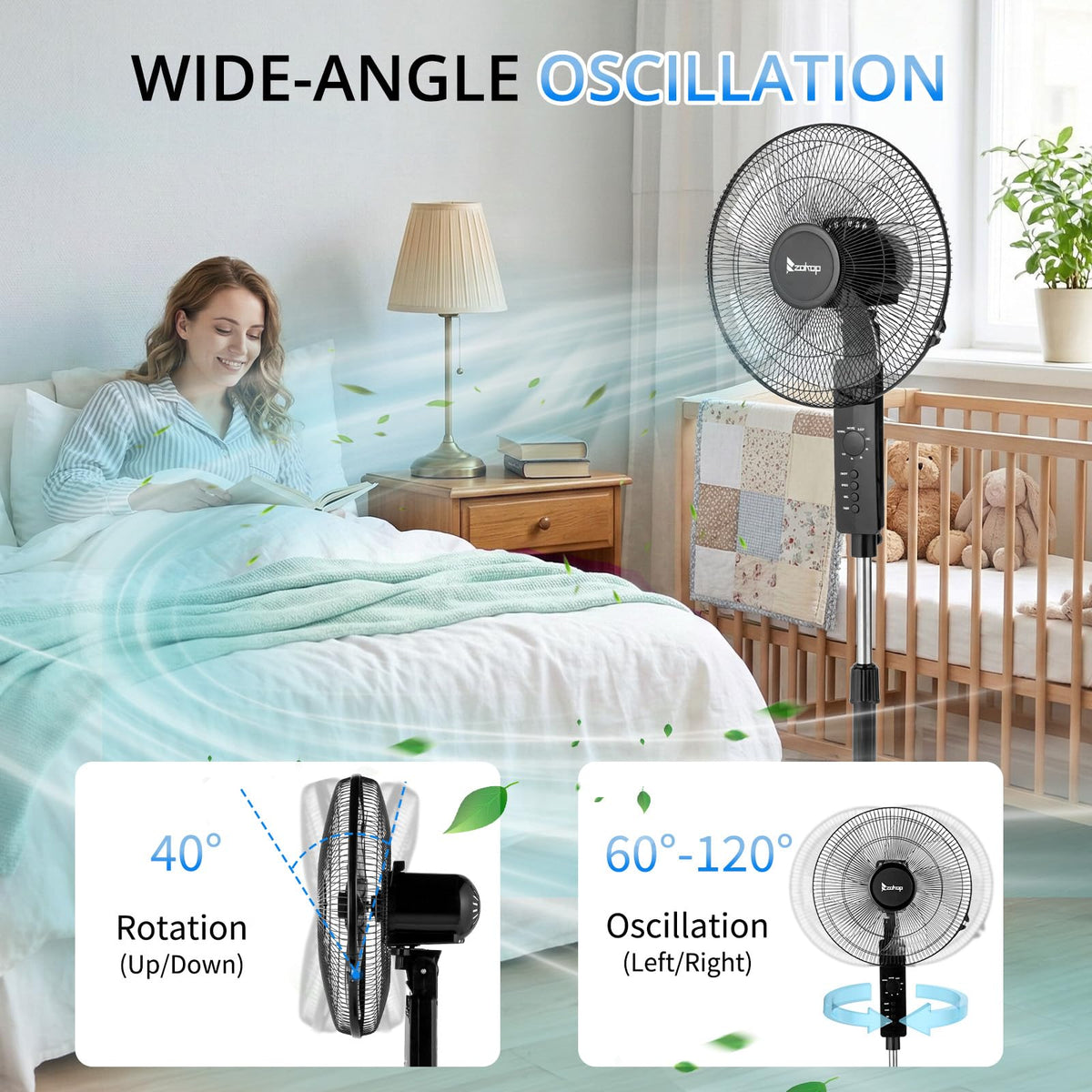 16 inch Oscillating Pedestal Fan with Remote Control, Black H357048