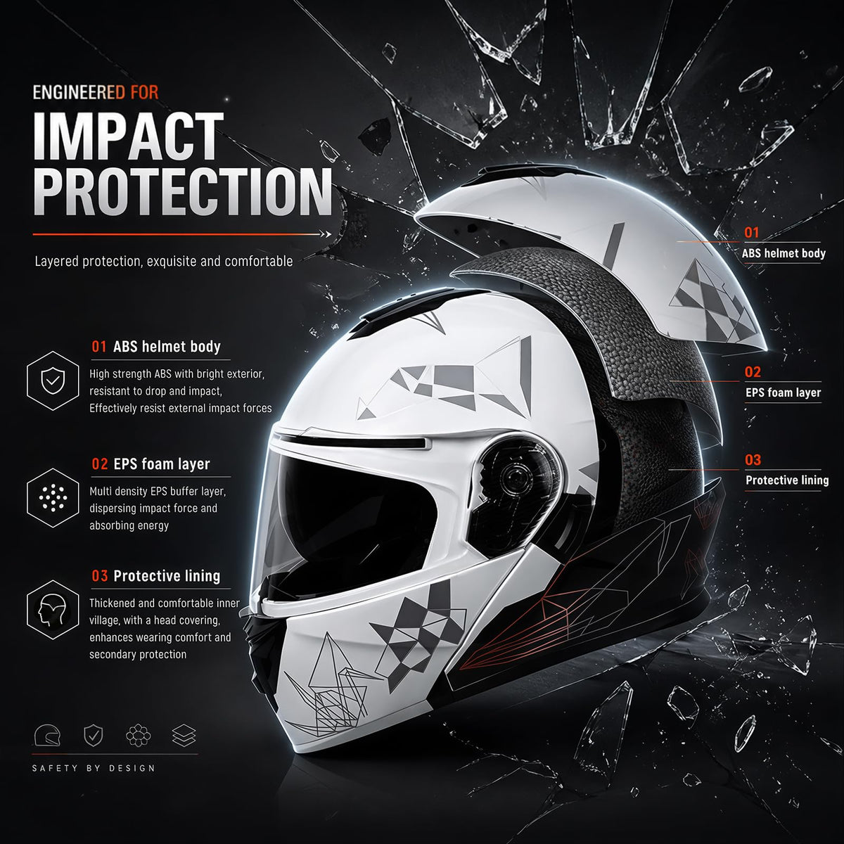 DOT Approved Flip Up Full Face Dual Visor Motorcycle Helmet I3021