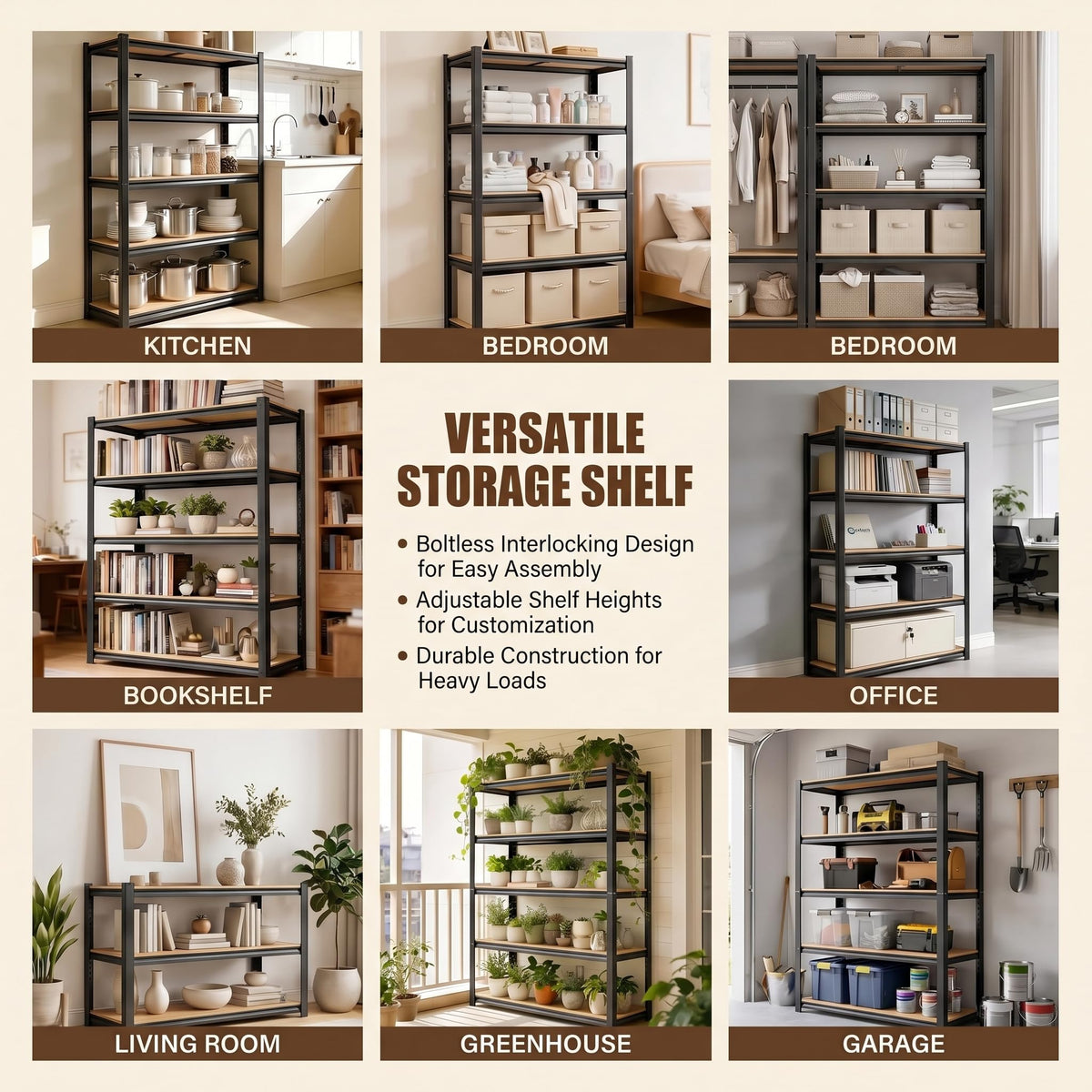 5 Tier Adjustable Wooden Bookshelf S494