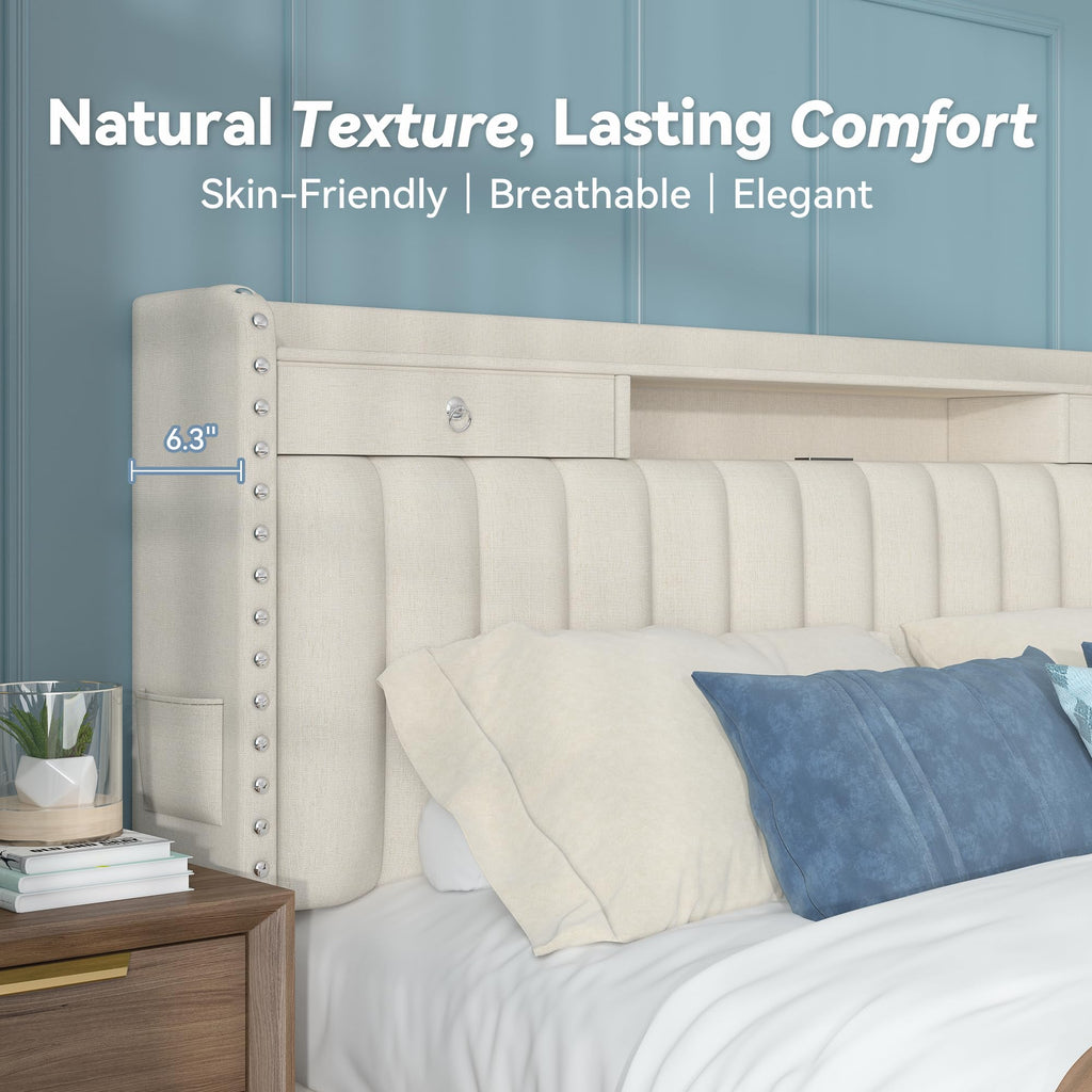 Queen Bed Frame with Storage Headboard & 4 Drawers W10285