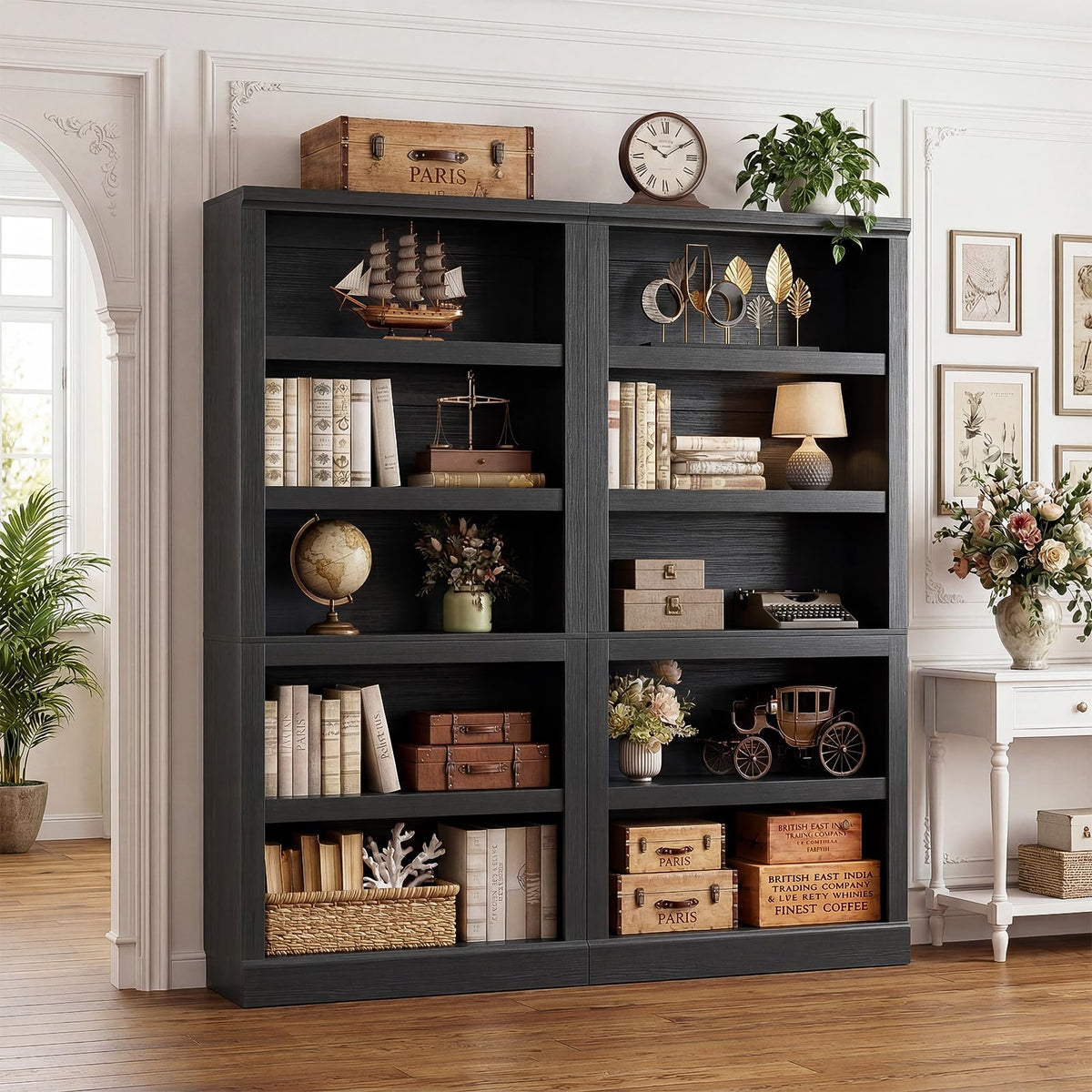 71" Tall Black Bookshelf with Doors and Adjustable Shelves H71513