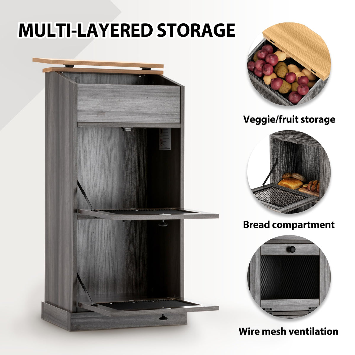 Wooden Potato and Onion Storage Bin with Lid D64423