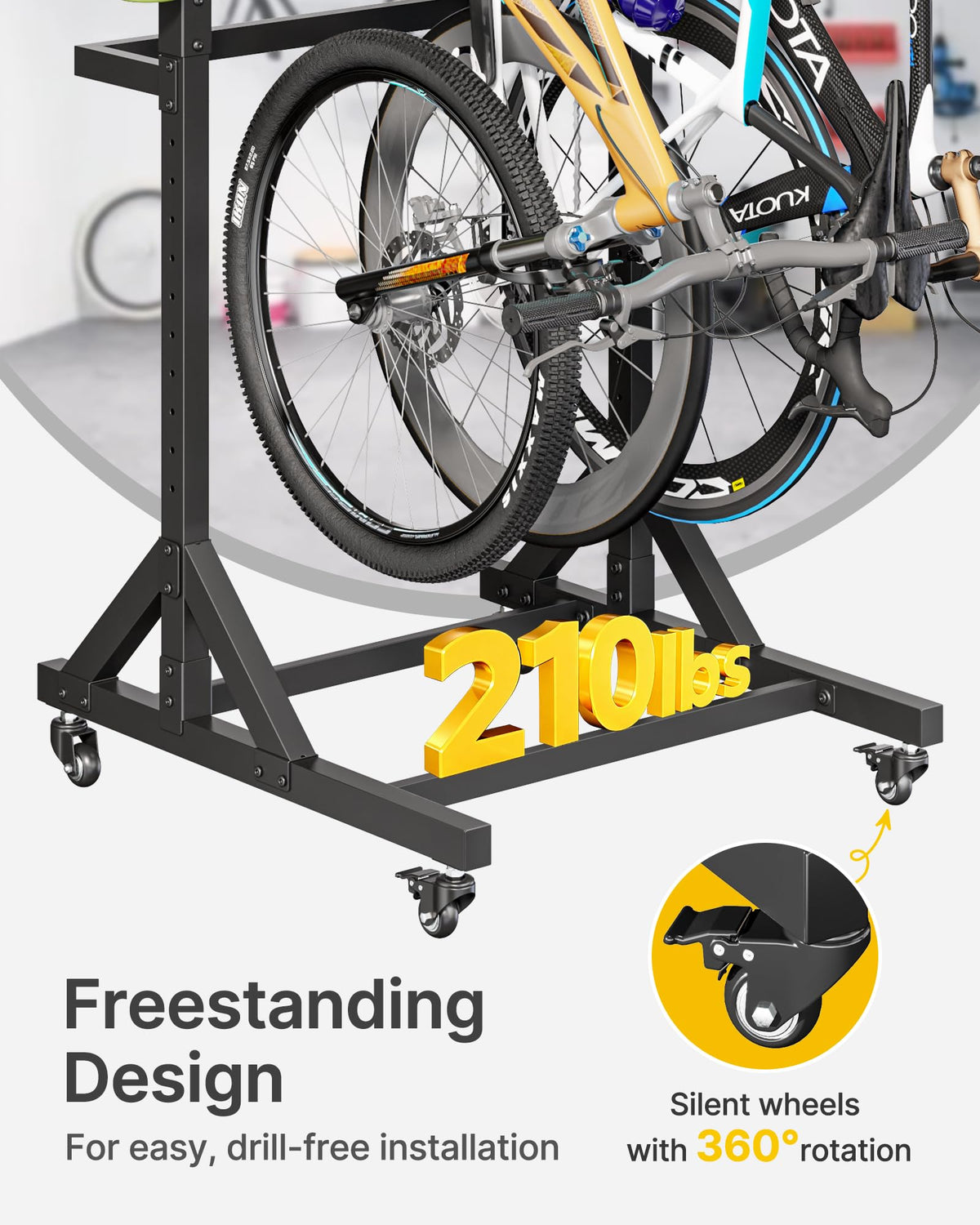 Freestanding Bike Storage Rack with Wheels for 3 Bikes W727306