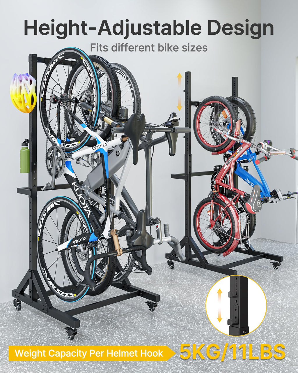 Freestanding Bike Storage Rack with Wheels for 3 Bikes W727306