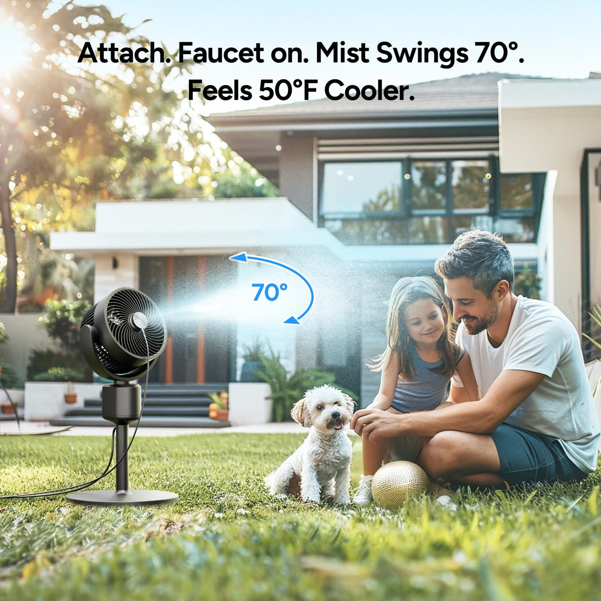 Compact Misting Pedestal Fan with Magnetic Mister, Quiet Air Circulator Standing Fan, 16-34" Adj. Height, 70°Auto-Oscillation, 3 Speeds F5091